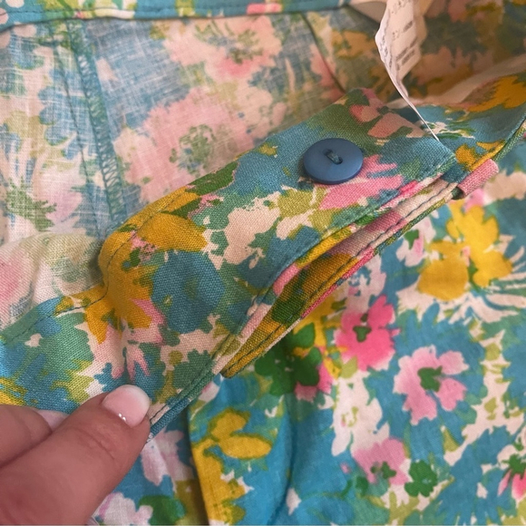 Zara High-Waisted Retro Floral Kick Flare Linen Pants Disco Cottagecore Sz 4